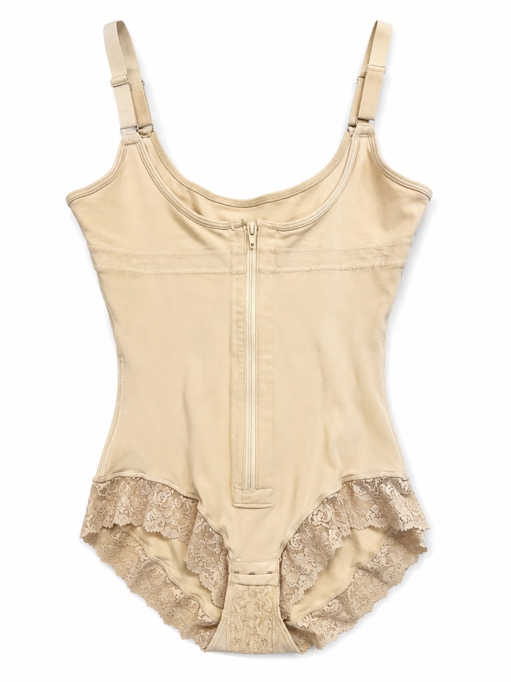 ShaperX Beige Full Body Shaper Bodysuit Front Zip Lace Trim XL Tummy Control